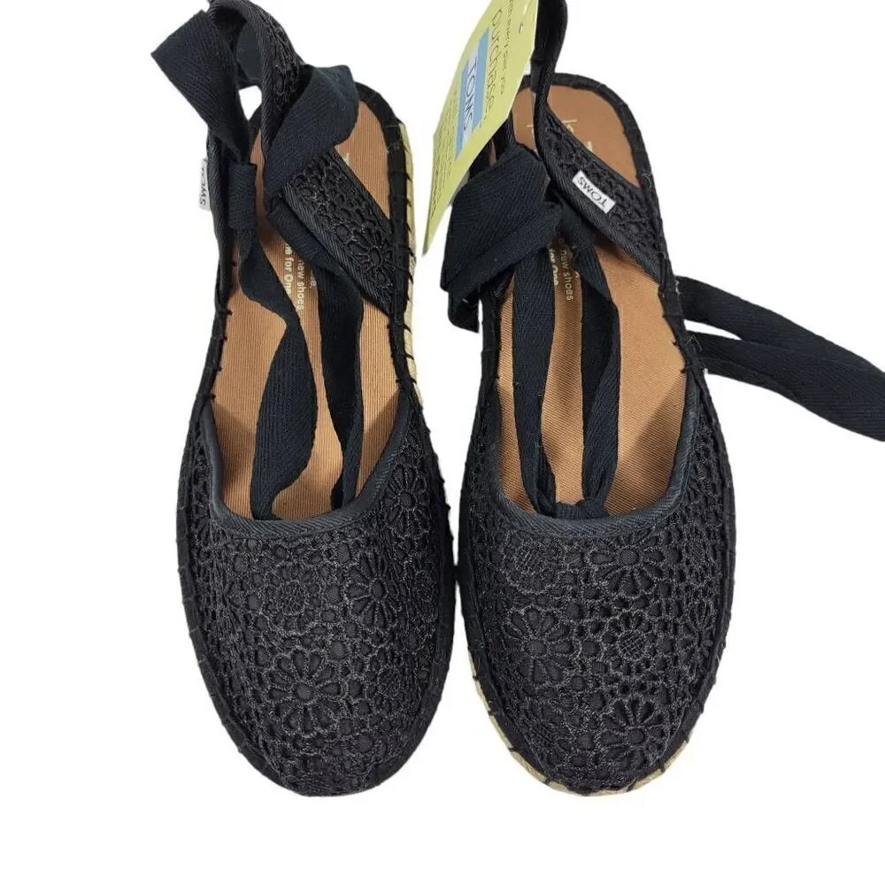 TOMS Black Lace Espadrille Ankle-Tie Sandals